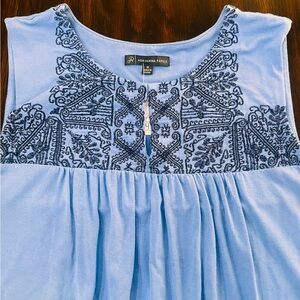 Vintage Adrianna Papell Tank Top Light Blue Embroidered Top